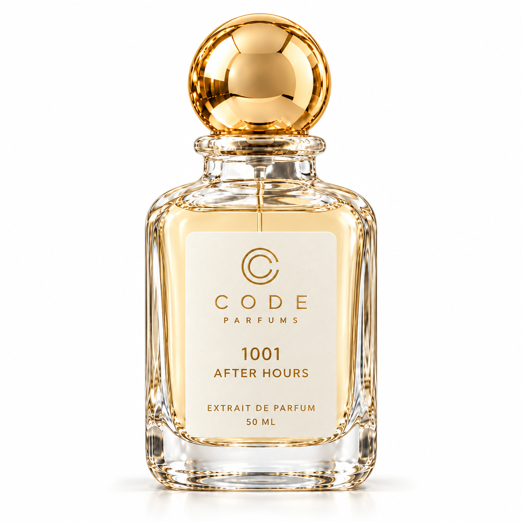 1001 After Hours 50 ml bottle trial with gold cap and off-white label with gold printing